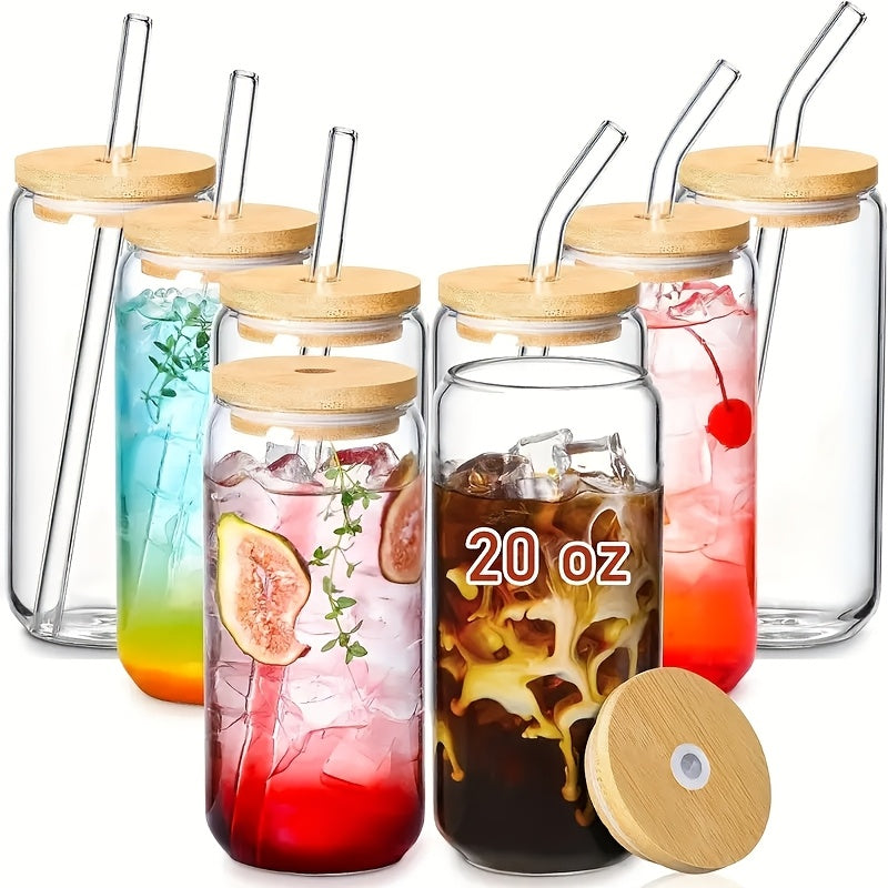 TEMU 8pcs Glass Cup Set With Bamboo Lids & Straws - 20oz Mason Jar Mugs, Reusable Thermal Coffee Tea Cups For Iced Drinks, Parties, Bbqs, Glassware