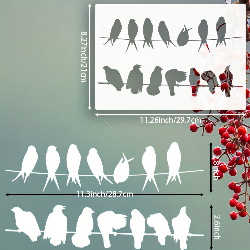 TEMU 1pc Reusable Bird On Wire Stencil Template For Walls, Fabric, Wood, Furniture & Crafts - 11.26x8.27 Inches, Plastic Material, Cream Color, Diy