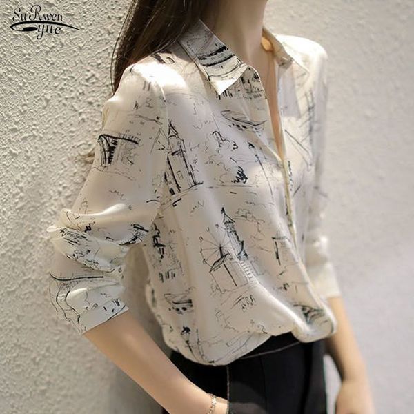 Womens Blouses Shirts Autumn Vintage Loose Bottoming Shirt Elegant Printed Long Sleeve Chiffon Blouse Women Chemisier Femme 10315 230726