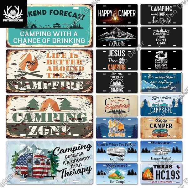 Putuo Decor Camping Licenses Plate Metal Sign Plaque Metal Vintage Signs Decoration for Camping Cars Tent Door Home Wall Decor Y240803