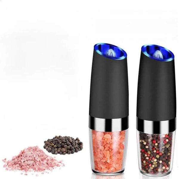 1-2 Pack Gravity Electric Pepper and Salt Grinder Set Adjustable Coarseness Battery Powered with LED Light Kitchen Tools 241223