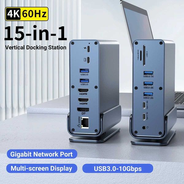 Other Computer Accessories 15 in 1 USB-C Docking Station 4K HD Vertical Hub with Triple Monitor RJ45 1000M USB 3.0-2.0 PD 3.0 SD-TF Audio 3.