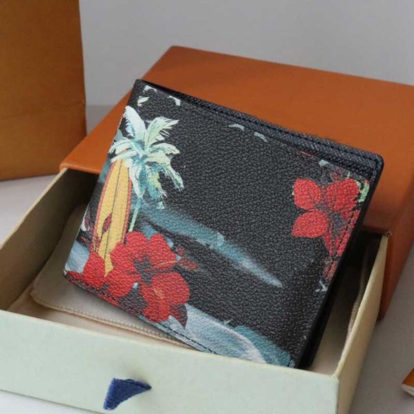 Men designer wallet flowers plants wallets fashion surfin canvas slender purse top quality card holder coconut tree luxury bags with box M83