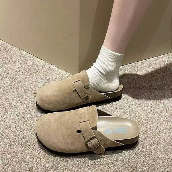 Slippers Spring 2024 Womens Closed Lace Slide Suede Leather Clogs Sandals Retro Fashion Garden Mule Clog H241123 0VOA