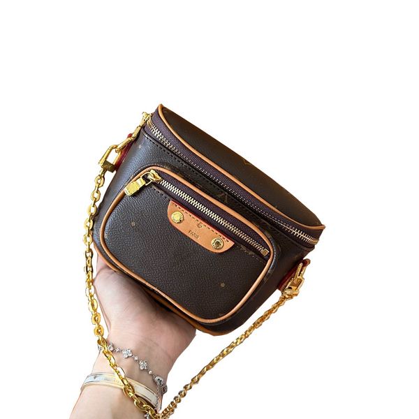 Designer Mini Bumbag Waist bag women handbag Brown Leather print Messenger bags Bum Bag Crossbody bag chain strap women Purse