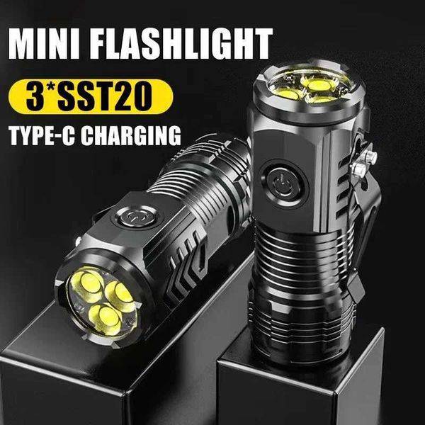 Powerful 3LED ultra bright flashlight portable mini burst flash flashlight charging emergency spotlight with pen clip tail light magnet Y241