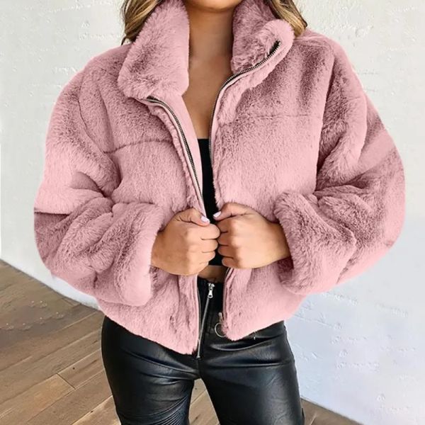Teddy Women Winter Faux Fur Coat Thick Plus Size Fluffy Pockets Plush Jacket Ladies Autumn Overcoat Outerwear