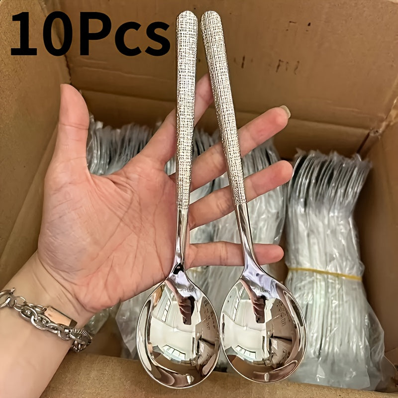 TEMU 10pcs Stainless Steel Spoons - , Rust-resistant & Durable Kitchen Utensils For Korean & Western Cuisine, Serving Soups, , And More, Kitchen