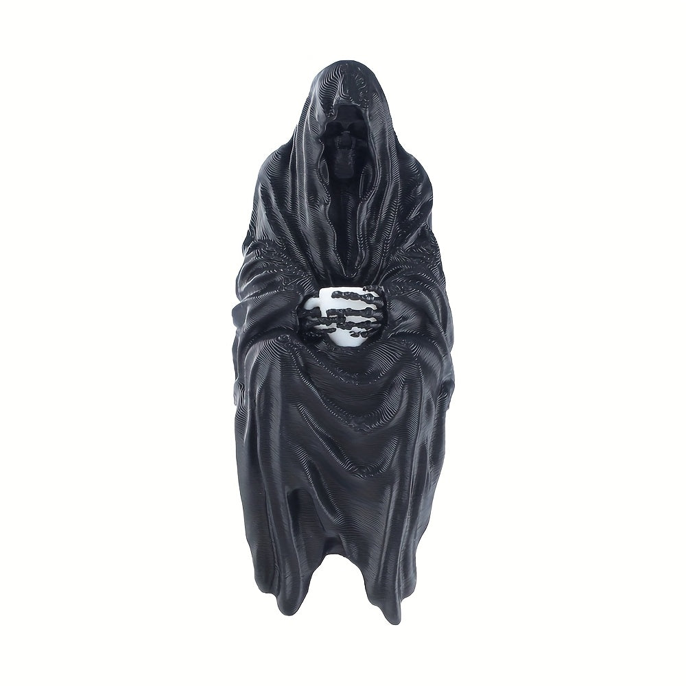 TEMU 1pc Sitting Statue - 3d Printed Mystical Decor, Black Hooded Figure For Indoor-outdoor Desk, Office & Home Decoration - Unique Gift For Young