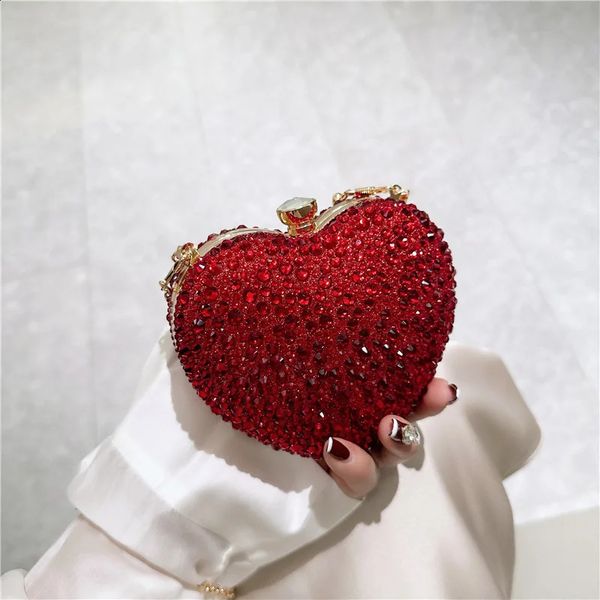 Diamond Inlaid Heart shaped Crystal Clutch Wallet Stone Evening Wedding Party Shoulder Bag Handle Water Diamond Mini Handbag241127