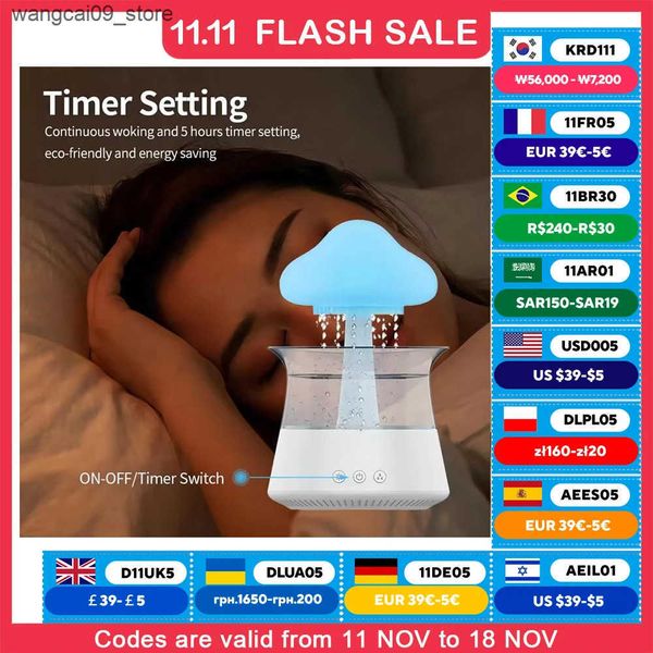 Humidifiers Relax Cloud Rain Diffuser Humidifier Raindrop Aromatherapy Machine Ultrasonic Atomization Humidification Colorful Lamp J241119