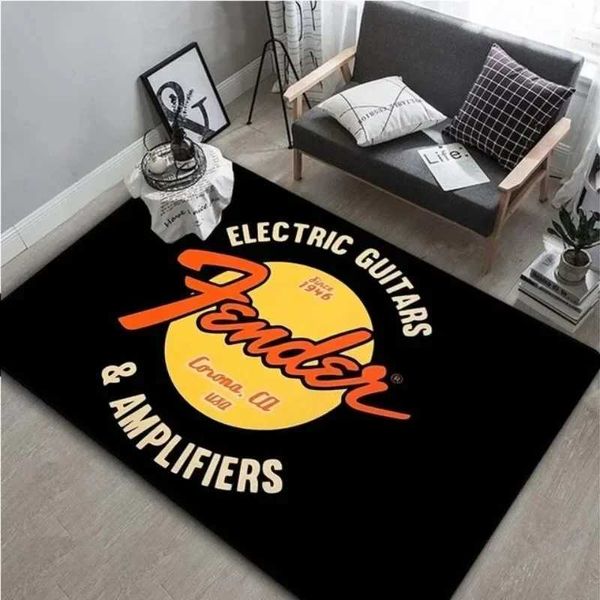 Fender Guitar Carpet for Living Room Drum Kit Room Decorations Music Room Large Area Rug Flannel Bedroom Anti-slip Floor MatC250102
