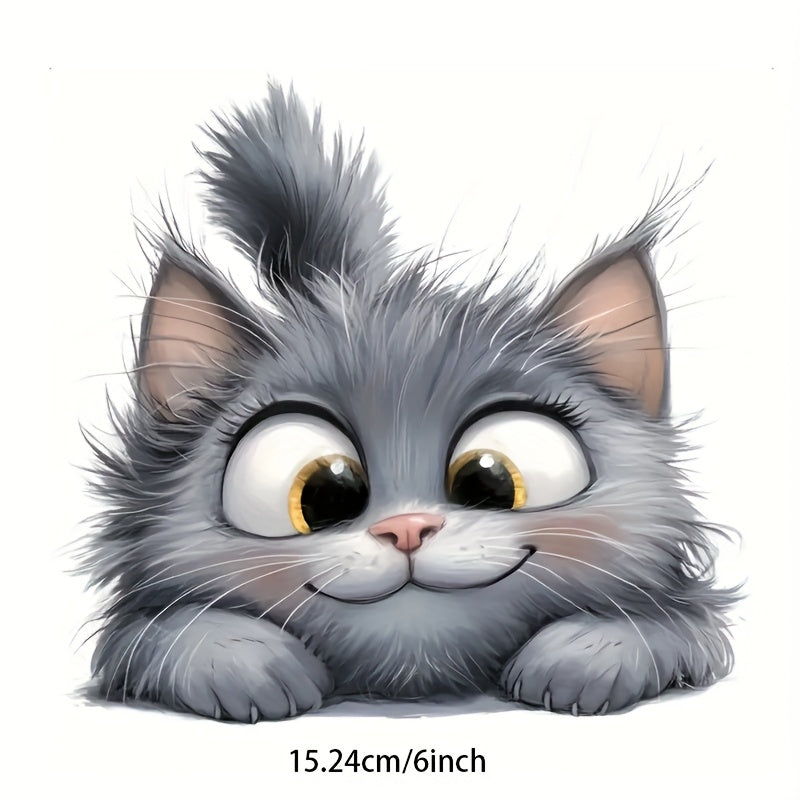 TEMU 6-inch Cute Gray Cat Vinyl Sticker - Self-adhesive, , Single-use Decal For Cars, Laptops, Windows, Walls - Cartoon Animal Theme, & Eyes, Adheres