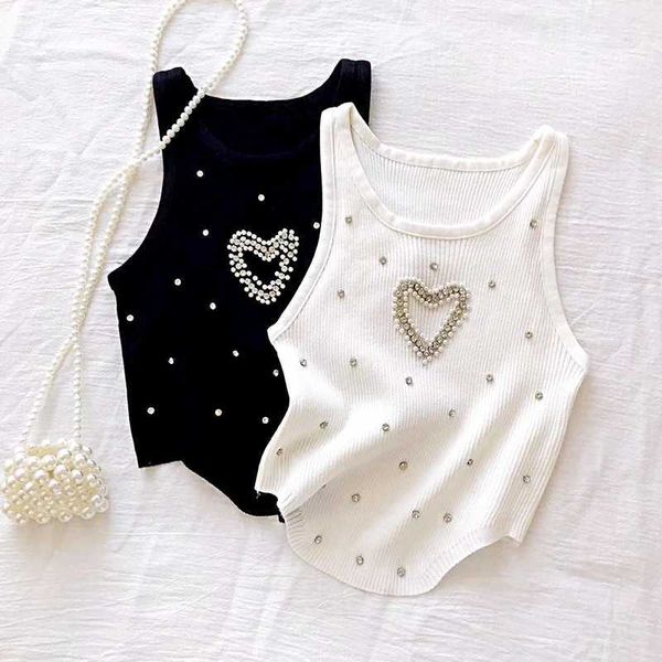 Women&#039;s Tanks Camis White rhinestone knit vest elastic Swtheart crew collar strapless vest summer womens clothing crop top Y241220WKPQ