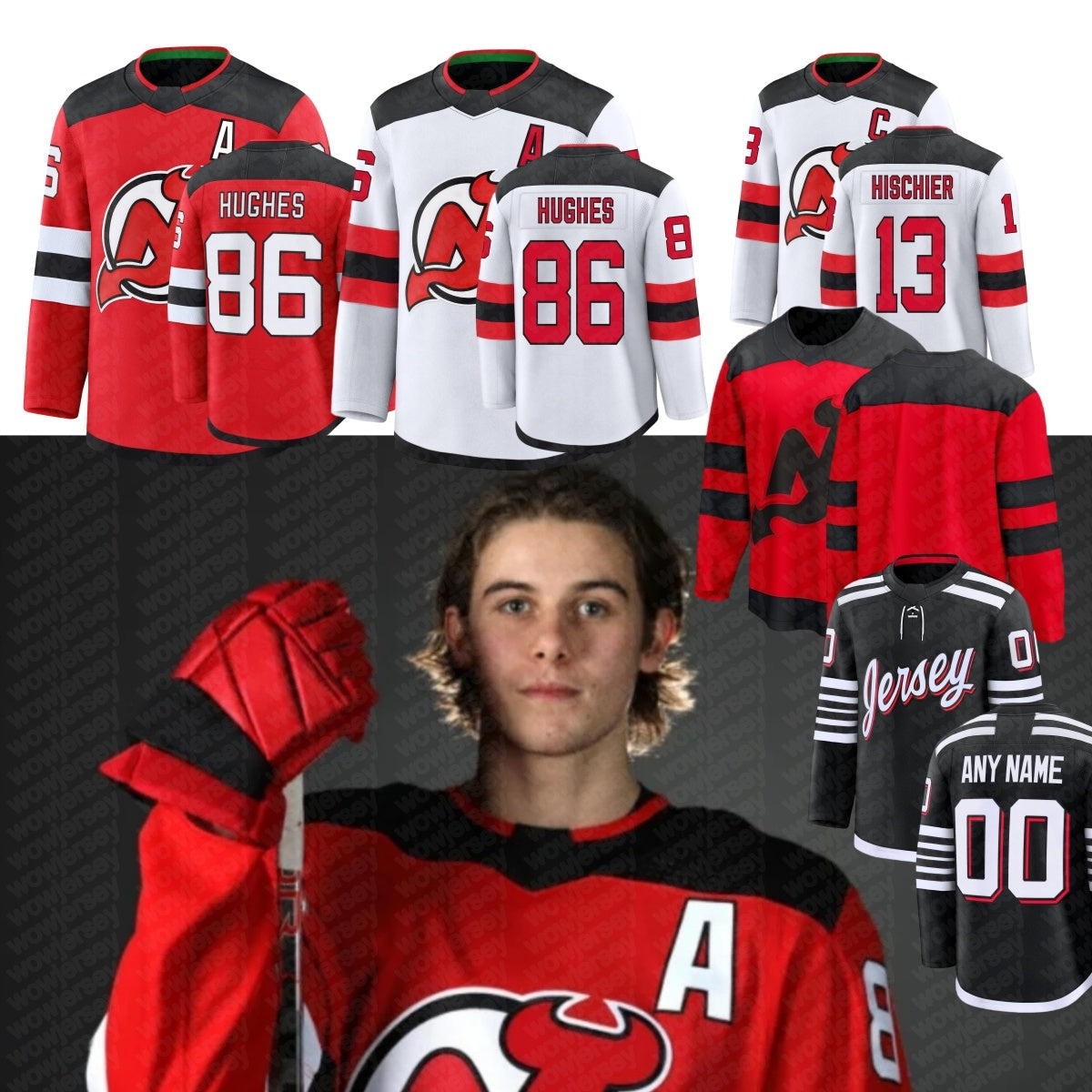 #86 Jack Hughes nj hockey jersey devils jersey #43 Luke Hughes Simon Nemec Jesper Bratt Nico Hischier Jacob Markstrom Dougie Hamilton Ondrej Palat
