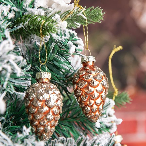 Christmas Decorations 12 PCS Christmas Glitter Glass Pine ConePendants Merry Christmas Tree Decorations For Home Xmas Ornaments Hanging Pend