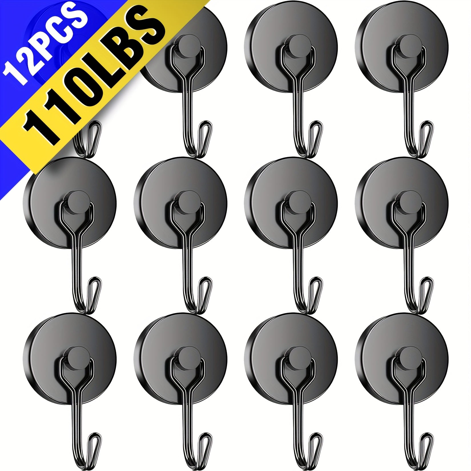 TEMU Sidiper 12pcs Black Magnetic Hooks Heavy Duty, 110 Lbs Swivel Swing Magnetic Hooks, Durable Neodymium Magnet Hook For Cruise Cabins Hanging,