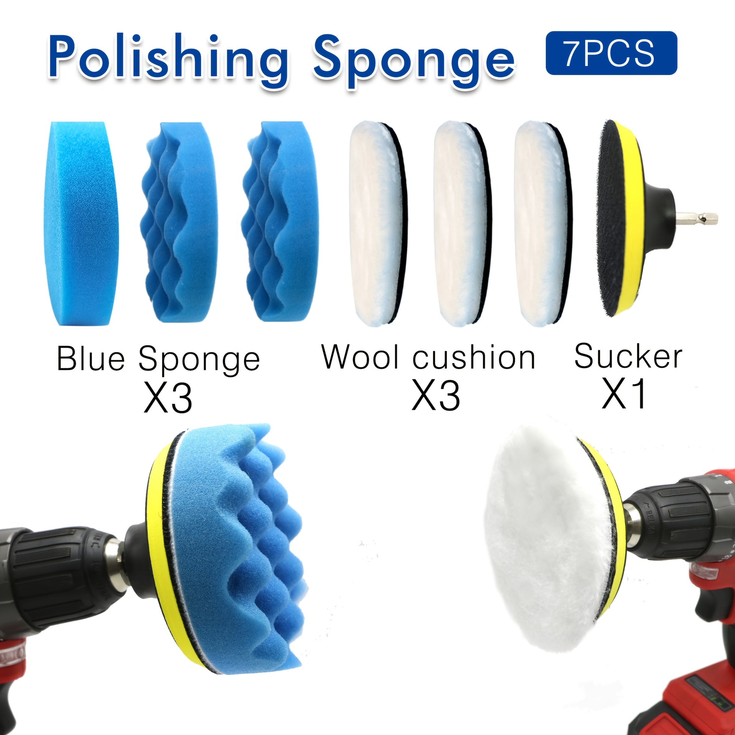 TEMU Car Polishing And Polishing Sponge Pad Kit Wool Pad, Used For Household Electric Drills And Automatic Polishing Machines, With Suction Cup Drill