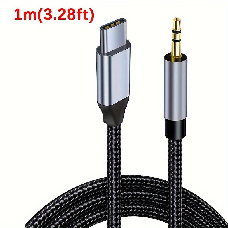 TEMU Usb-c To 3.5mm Aux Audio Cable - Flat, Male Speaker Adapter For Car Headphones, For For S21-s20, Note 20-10, For Ipad Pro, Extension Audio Cord,