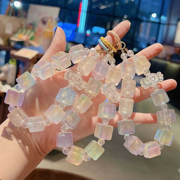 Straps Charms Cute Girl Heart Jelly Candy Cell Chain Square Beaded Keychain Accessories Phone Case Diy Jewelry Charm J241108