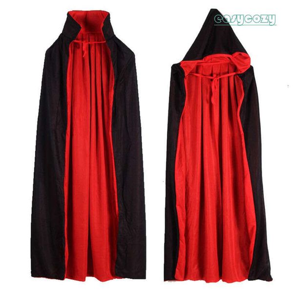 Black Red Vampire Cloak Cape Stand-up Collar Long Robe Women Men Halloween Vampires Grim Reaper Party Cosplay Costume 72c