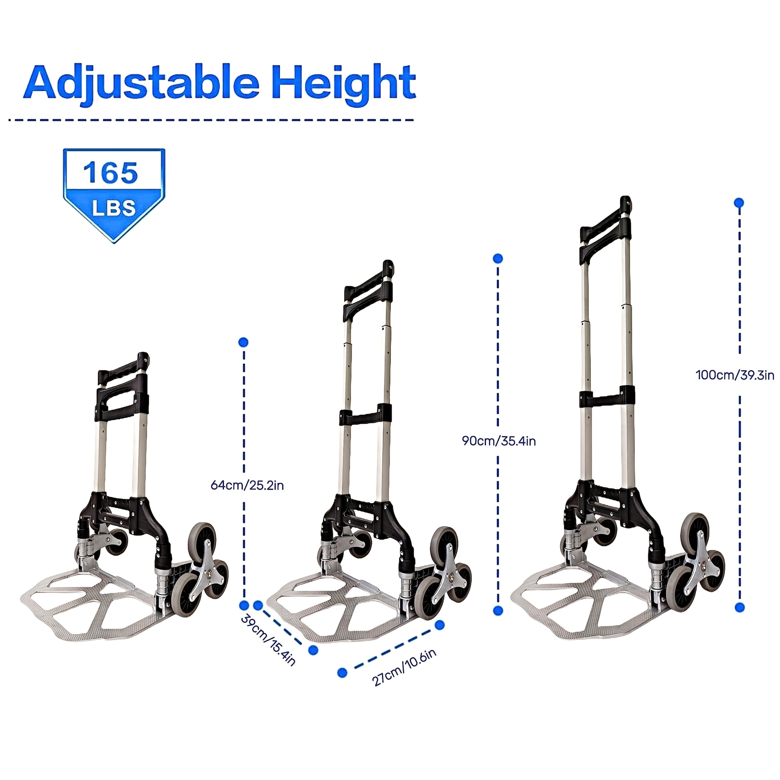 TEMU Folding Hand Truck, 165lbs Load Stair Climbing Cart With Silent Wheel, Light Weight Portable Folding Dolly Multi-fuctional Foldable Hand Cart