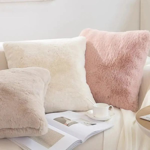 Ultra Soft Throw Pillows Case Faux Rabbit Fur y Warm Plush Decorative Pillow Cushion Cover For Sofa Bedroom Living Room 241213