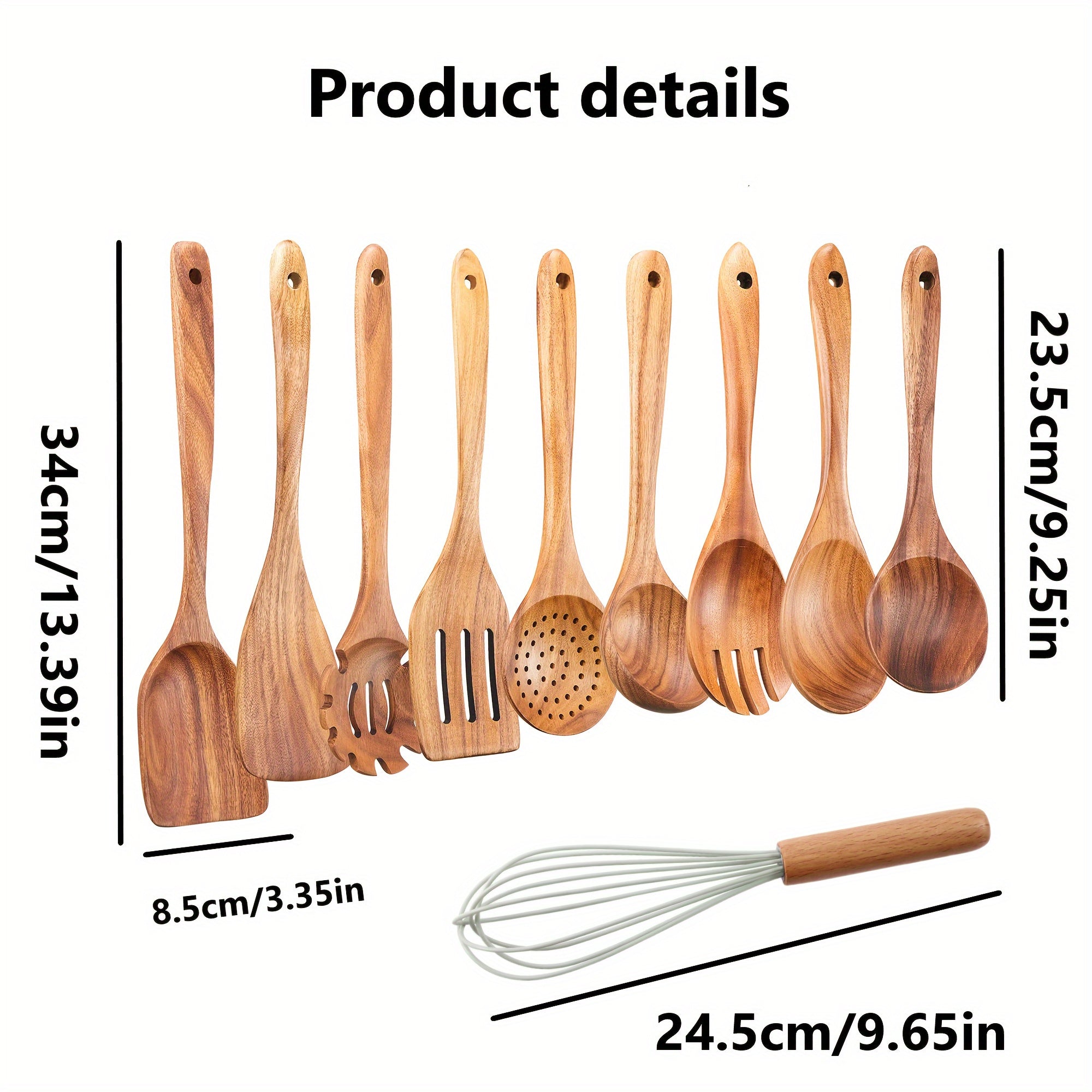 TEMU 10pcs Kitchen Utensil Set - Food-safe Wooden Cooking Tools, Spatula, Spoon, Whisk, For & Bbq Grilling
