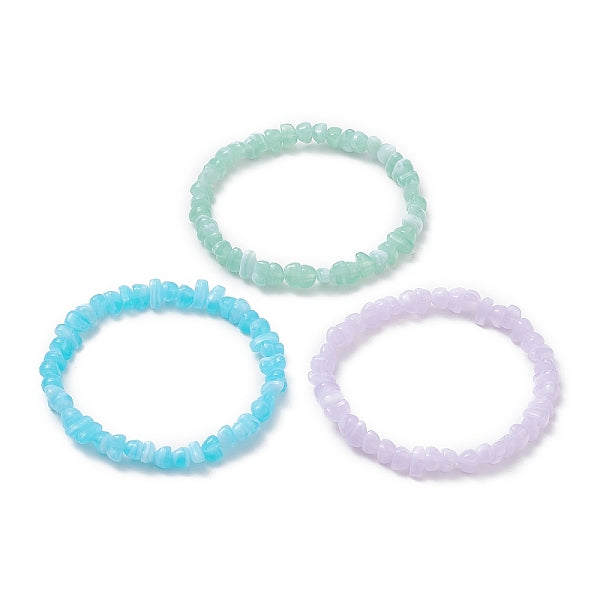 3Pcs 3 Color Acrylic Chips Beaded Stretch Bracelets Set