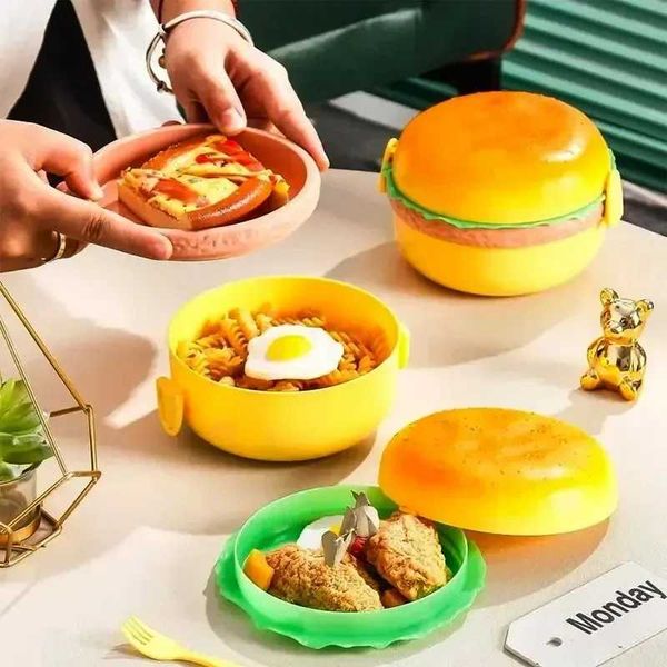 Boxes 1PC Creative Hamburger Plastic Cute Cookie Shape Bento Lunch Box Students Cartoon Children BentoBox Tableware S24101710