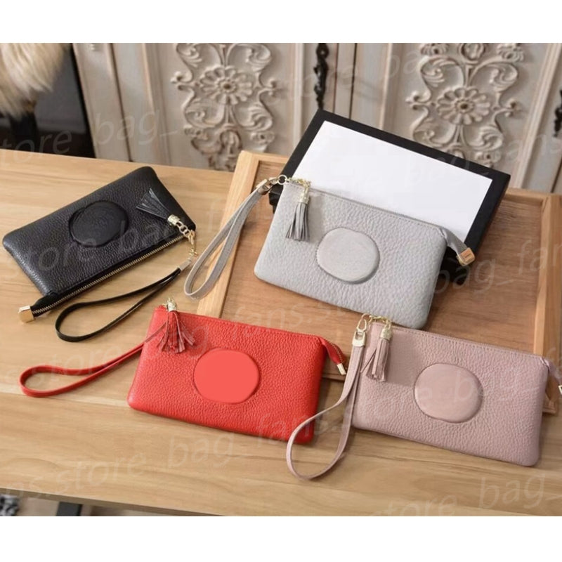 (go off picture not the description) High Quality Designer Zipper Purse Women&#039;s Fashion Card Holders with Tassel Pendant Handheld Bag with Box