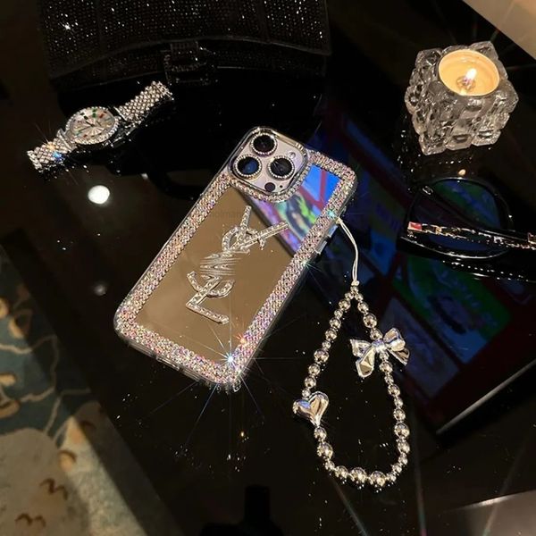 phone Designer case 15 pro max luxury iphone case rhinestone make up mirror iPhone14 premium chain 13 net red female 12 trend