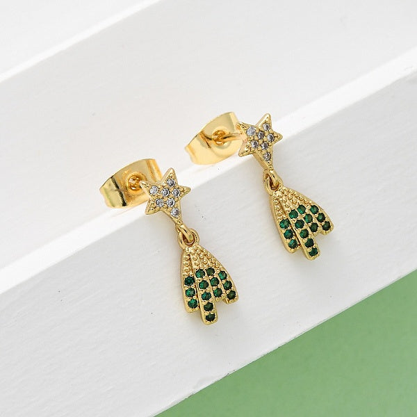 Boucles d'oreilles pendantes en forme d'étoile en laiton micro pavé de zircons cubiques