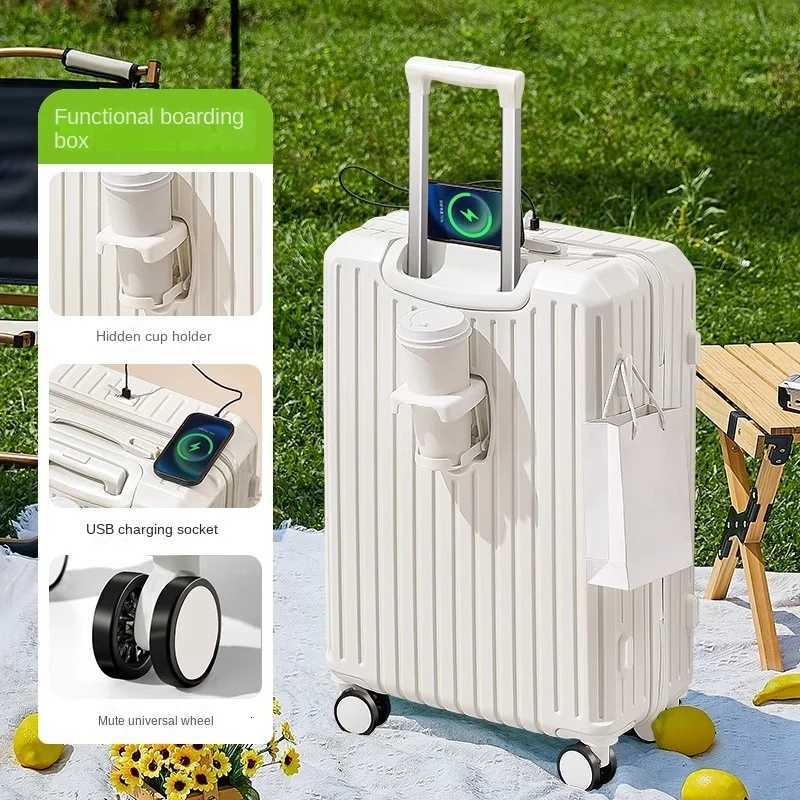 2025 New Multifunction Suitcase USB Charging Cabin suitcase Cup Holder Mute Universal Wheel 2028 inch Luggage travel suitcaseT251009