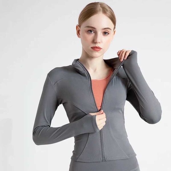 Yoga Outfit High Elastic Quick-drying Sports Jacket with Vertical Collar Slim-fit Top Fitness H250111