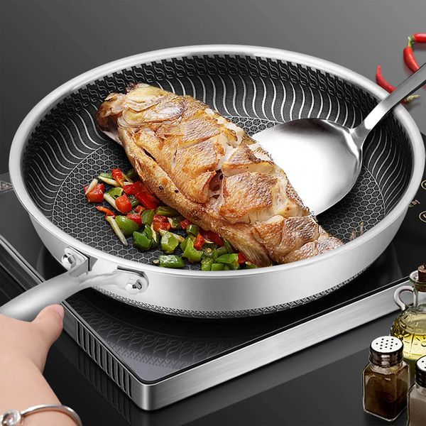 Whole Body Tri-Ply Stainless Steel Frying Pan 316 Stainless Steel Working Pan Double-sided Honeycb Skillet Suitable for All Stove Y250122