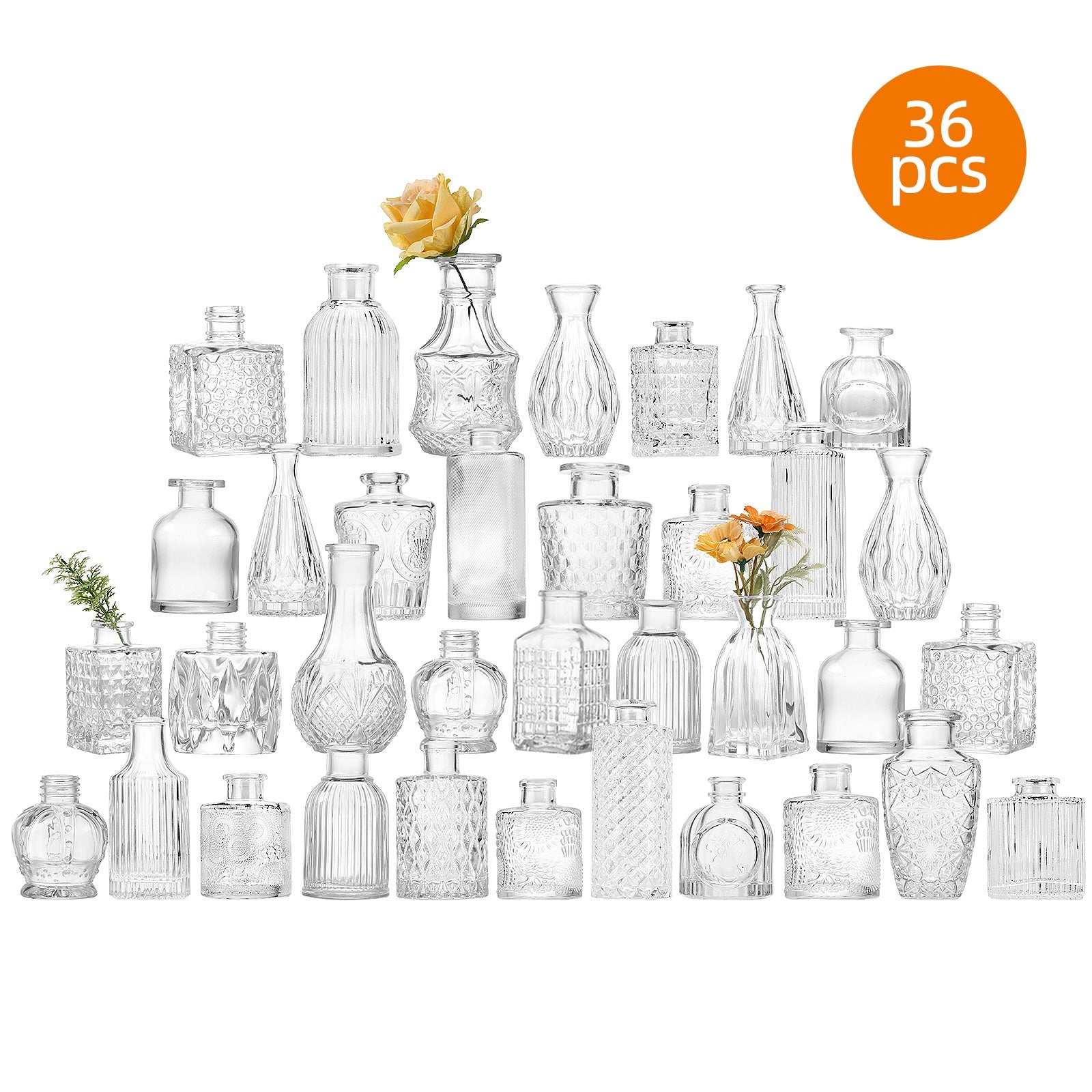 TEMU Whonline 18-36 Glass Bud Vase Set, Small Vases For Flowers, Clear Bud Vases For Centerpieces Mini Flower Vases In Bulk For Rustic Wedding