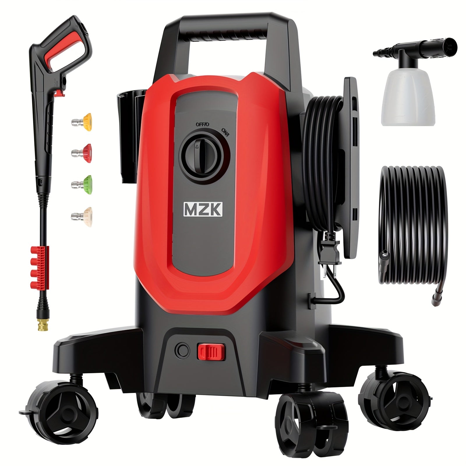 TEMU 5000psi 2025 New Mzk Washer - 2.99gpm, 360° Rotating Wheels, 4 Nozzles & Foam Cannon, Non-slip Design, Ideal For Cars And Driveways
