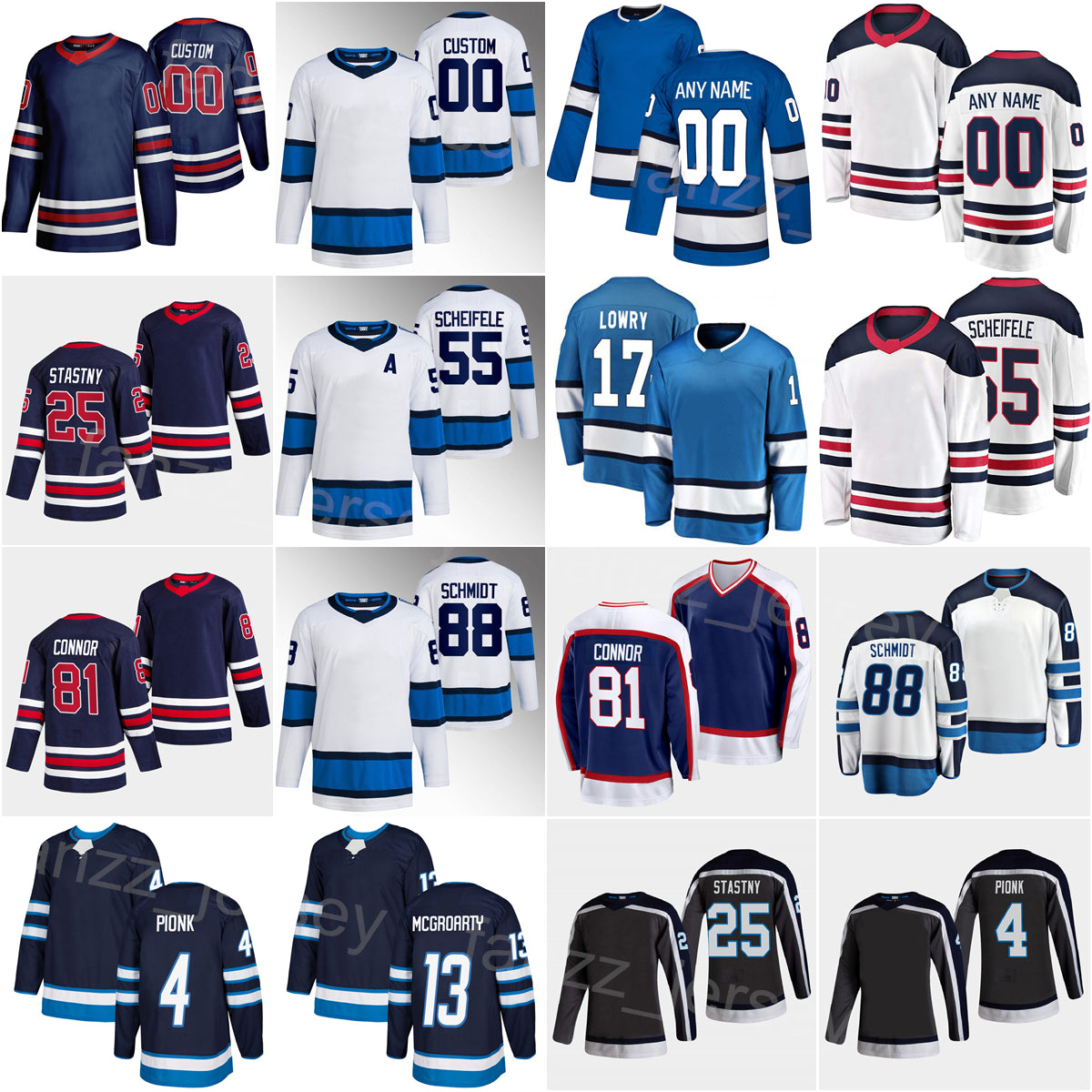2023 Reverse Retro Hockey 81 Kyle Connor Jersey 88 Nate Schmidt 4 Neal Pionk 17 Adam Lowry 13 Pierre-Luc Dubois 71 Evgeny Svechnikov 55 Mark Scheife