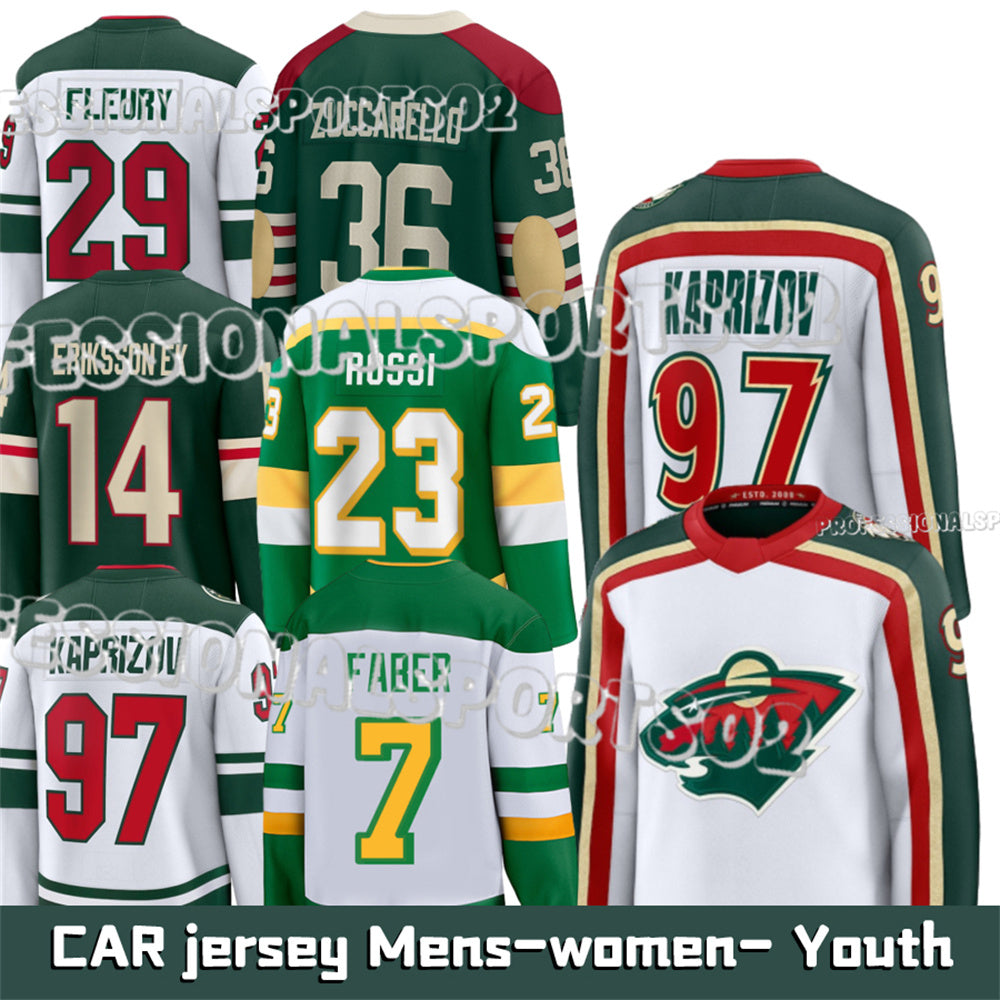 Minnesotaes Wild Hockey Jerseys #97 Kaprizov A #12 Boldy #7 Faber A Mats Zuccarello Marco Rossi Joel Eriksson Ek Hockey Jerseys