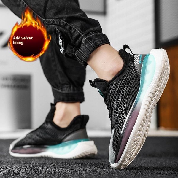 High quality Hot Selling Winter velvet warm cotton low cut lace up casual men&#039;s sports shoes, outdoor student gradient thick soled shoe