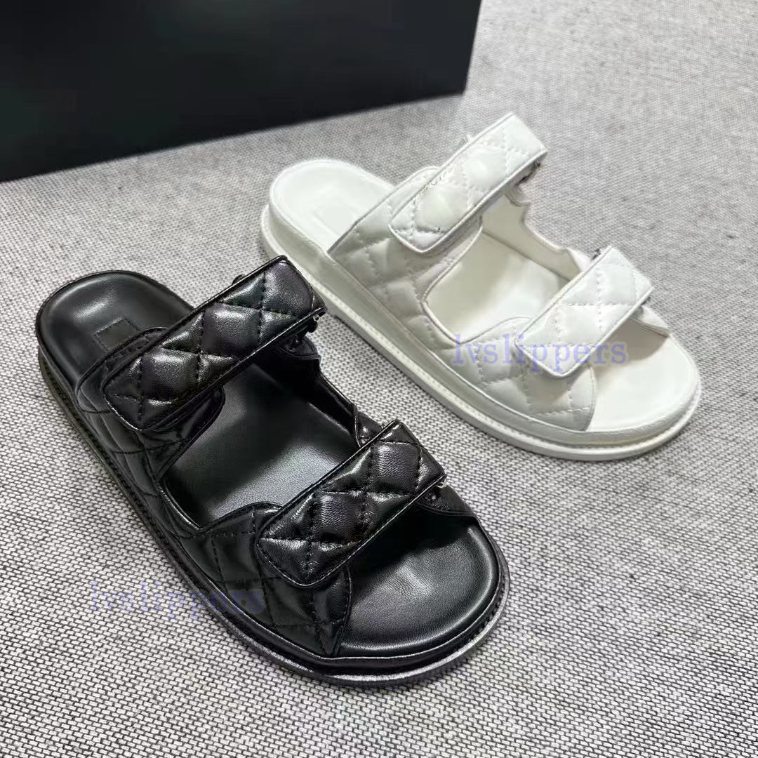 Designer slippers sandals luxury Women classic black leather outdoor rubber shoes fashionable comfortable sole casual beach slippers