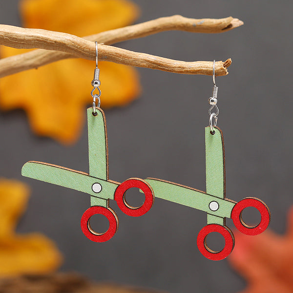 Boucles d'oreilles pendantes en bois ciseaux de rentrée accessoires