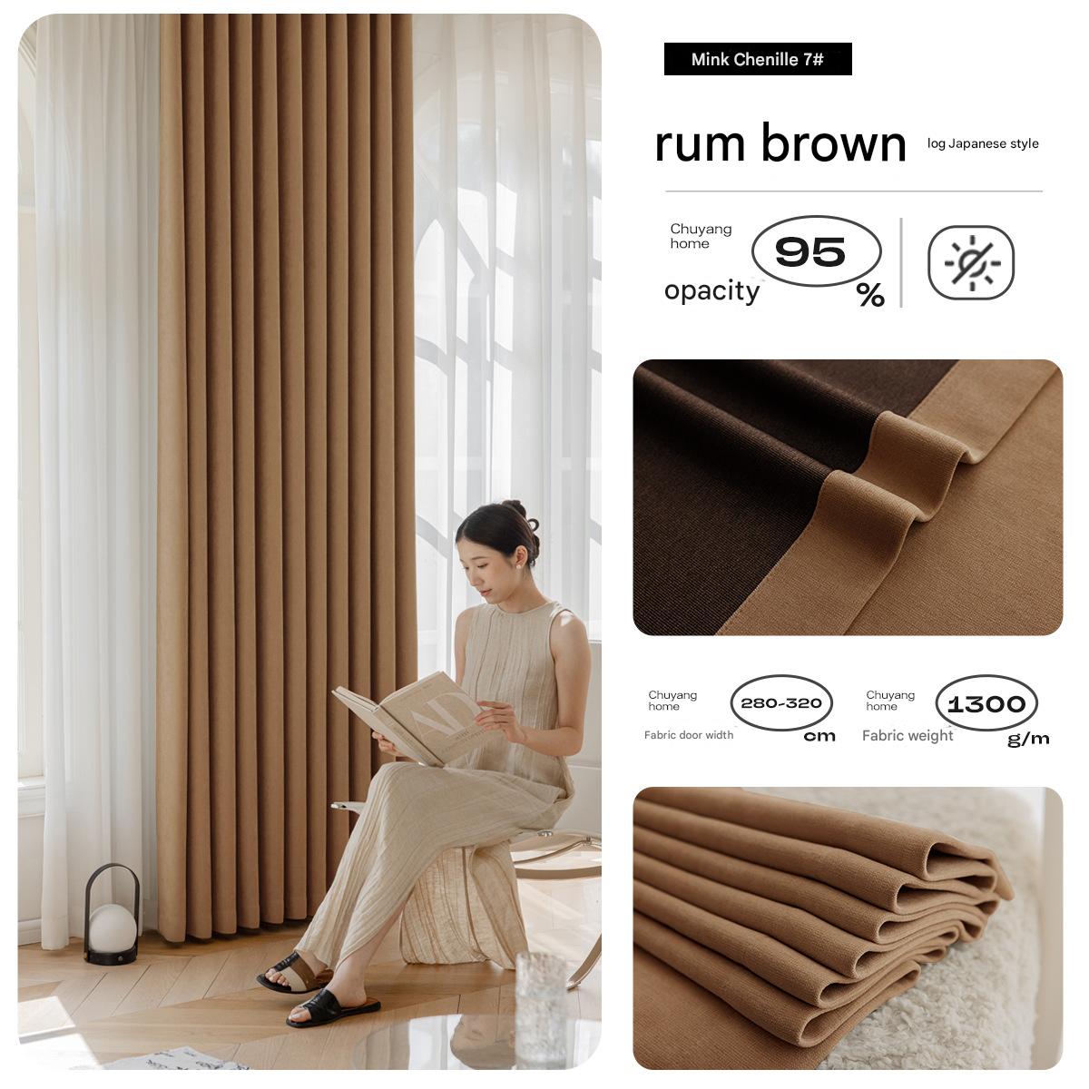 A599 new mink chenille curtain blackout thickened Japanese style log full blackout living room bay window bedroom curtain wholesale