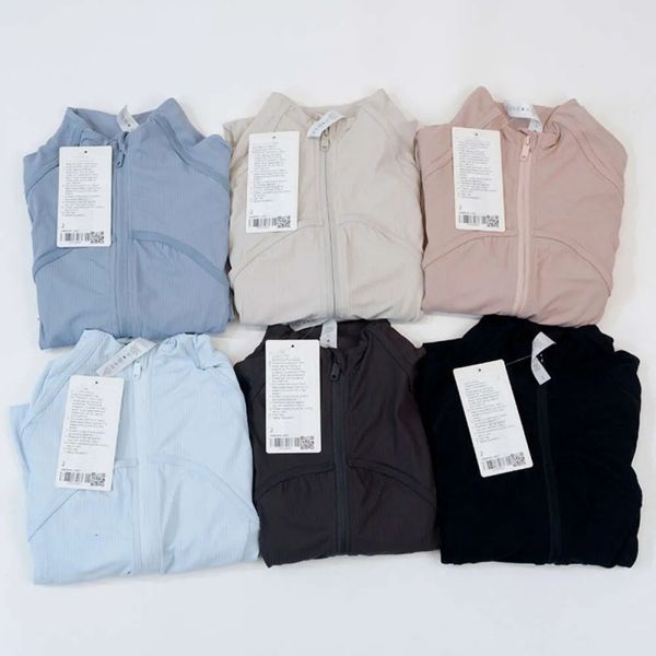 womens Yoga jacket Long Shirt Rib Short Tight Thin Jacket Breathable Cardigan Sportswear Summer Running Athletic Lzzg