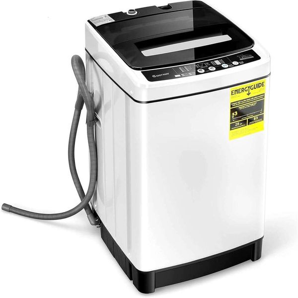 Portable Washing hine 11Lbs Capacity Full-automatic Washer with 8 Wash Programs LED Display 10 Water Levels White