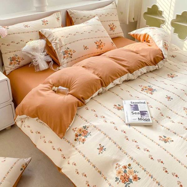 Korean retro floral bedding set 100% pure cotton bedding set soft down duvet cover bedding set X241029