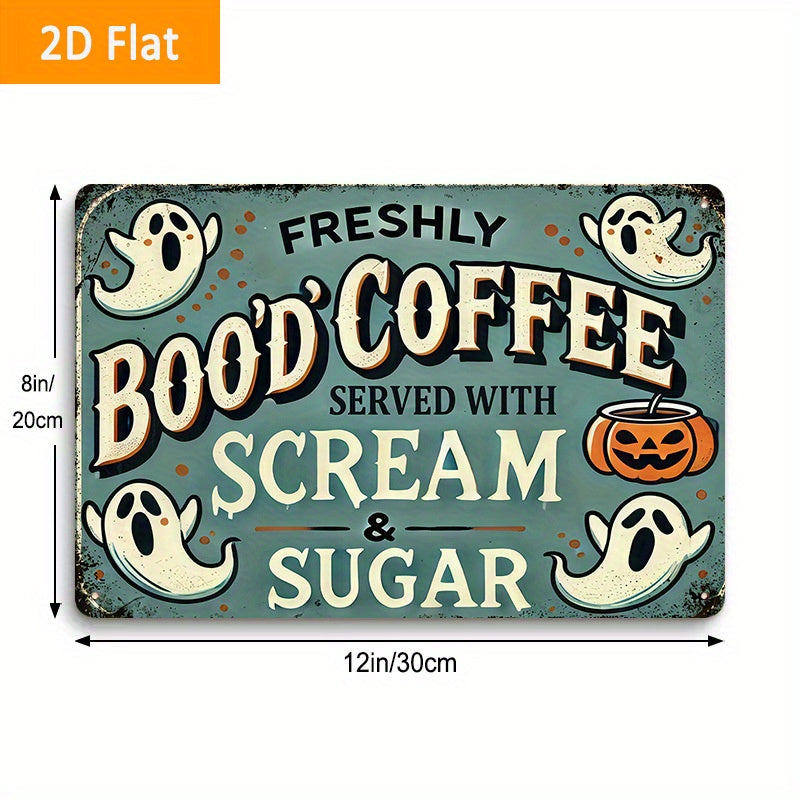 TEMU 2d Flat - 1pc 2d Flat Tin Sign And Decorative Plaque - Bood'coffee With , Fun And , Great For Kitchen, Halloween - Themed Decor, High - Quality