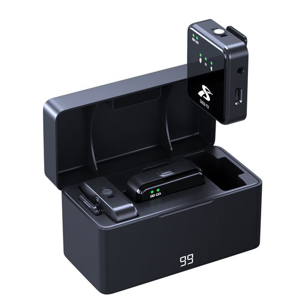 Professional Wireless Lavalier Microphone System SX63 with 2.4GHz Real-Time Monitoring, Compact Dual Transmitter or 1 Receiver with Noise Ca