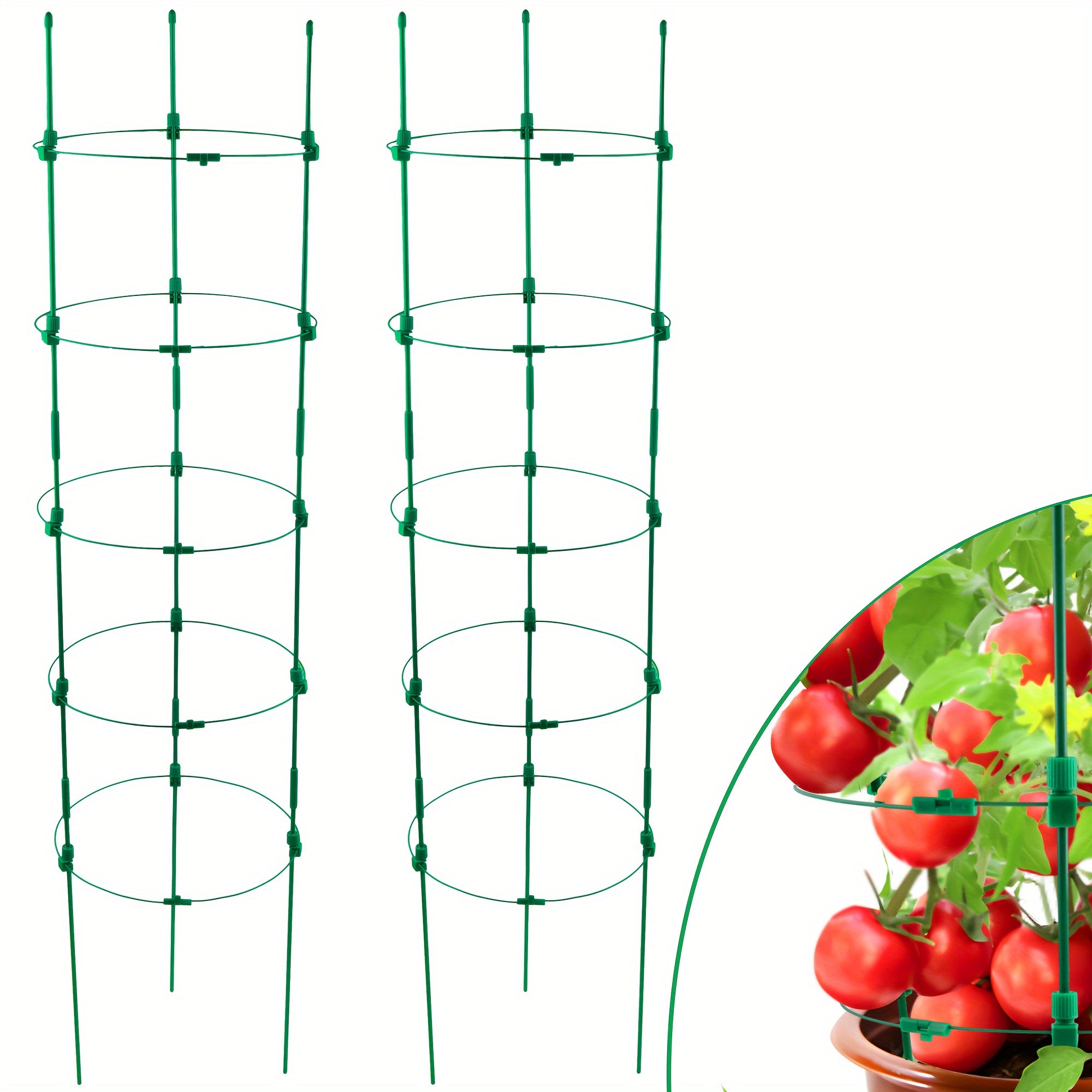 TEMU Upgrade Tomato Cage For Garden, 53 Inches 2 Pack Adjustable Tall Tomato Plant Support Cages, Tomato Stakes Garden Trellis For Vegetables,